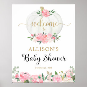 Poster Panneau de bienvenue baby shower citrouille rose o
