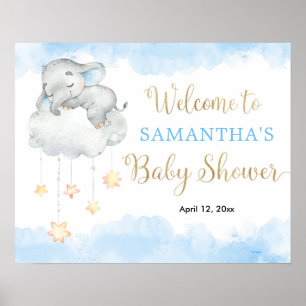Poster Panneau de bienvenue baby shower d'éléphant de gar