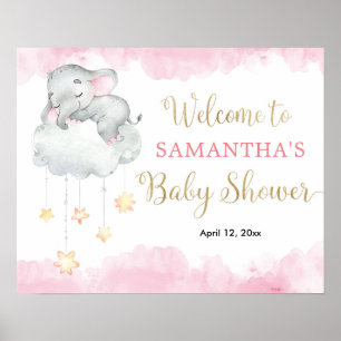 Poster Panneau de bienvenue baby shower d'éléphant mignon