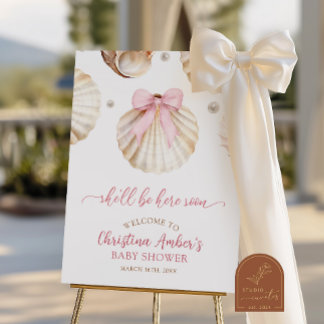 Poster Panneau de bienvenue Baby Shower Fille Ruban Rose
