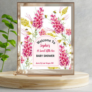 Poster Panneau de bienvenue Baby Shower Fleurs Roses Abei