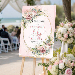Poster Panneau de bienvenue Baby Shower Floral Rose Pâle