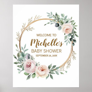 Poster Panneau de bienvenue baby shower Gold Green modern