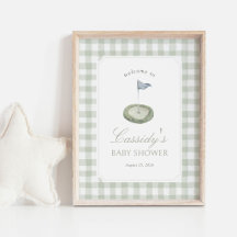 Panneau de bienvenue Baby Shower Golf Gingham Vert