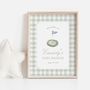 Poster Panneau de bienvenue Baby Shower Golf Gingham Vert
