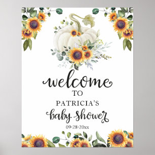 Poster Panneau de bienvenue Baby Shower Greenery Pumpkin 