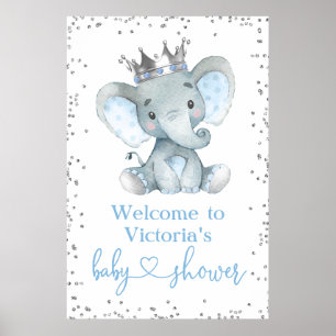 Poster Panneau de bienvenue Baby Shower Prince éléphant p
