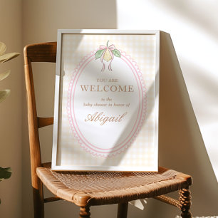 Poster Panneau de bienvenue Baby Shower rose et jaune à t