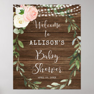 Poster Panneau de bienvenue baby shower rose rousse rusti
