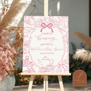 Poster Panneau de bienvenue Baby Shower Toile de Jouy Tea