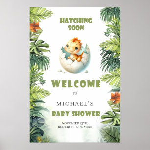 Poster Panneau de bienvenue bébé dinosaure à l'éclosion a