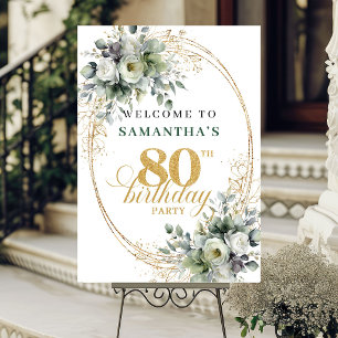 Poster Panneau de bienvenue Boho 80e anniversaire Vert do