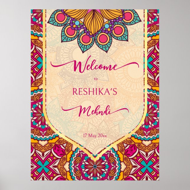 Poster Panneau de bienvenue Cerise mandala rangoli mehndi (Devant)