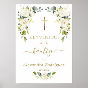 Poster Panneau de bienvenue Charm White Flowers pour bapt