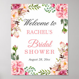 Poster Panneau de bienvenue chic aux fleurs rose pâle pou