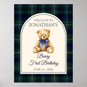 Poster Panneau de bienvenue d'anniversaire avec un ours e