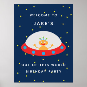 Poster Panneau de bienvenue d'anniversaire d'alien hors d