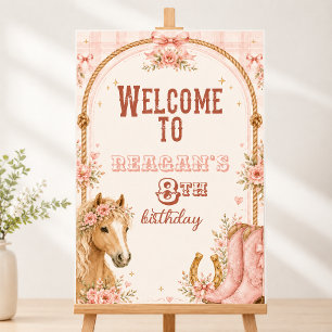 Poster Panneau de bienvenue d'anniversaire de cowgirl ros