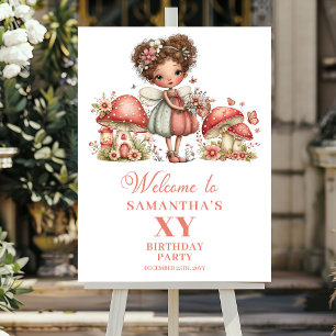 Poster Panneau de bienvenue d'anniversaire de fleurs rose