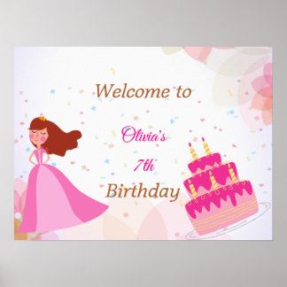 Poster Panneau de bienvenue d'anniversaire de princesse D