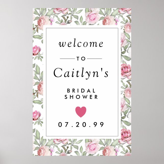 Poster Panneau de bienvenue de Baby Shower Rustique Rose  (Devant)