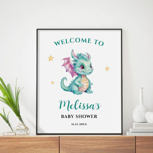 Poster Panneau de bienvenue de bébé dragon mignon