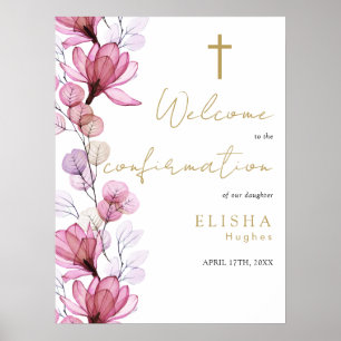 Poster Panneau de bienvenue de confirmation floral rose p