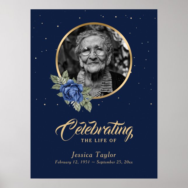 Poster Panneau de bienvenue de funérailles à fleurs bleue (Devant)