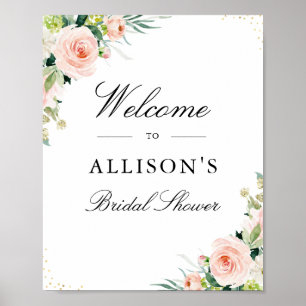 Poster Panneau de bienvenue de la douche à fleurs rose
