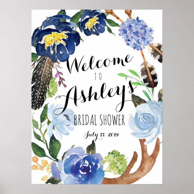 Poster Panneau de bienvenue de la douche garçon FLower bl (Devant)