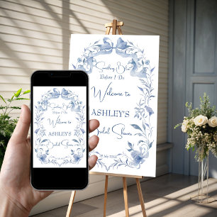 Poster Panneau de bienvenue de la douche nuptiale bleu fo