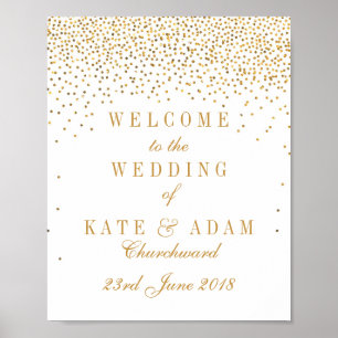 Poster Panneau de bienvenue de mariage à confettis dorés 