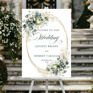 Poster Panneau de bienvenue de mariage à la verdure d'euc
