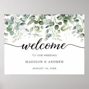 Poster Panneau de bienvenue de mariage à la verdure d'euc