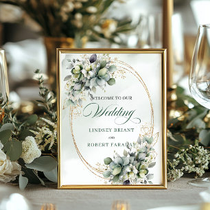 Poster Panneau de bienvenue de mariage à la verdure douce