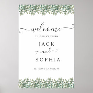 Poster Panneau de bienvenue de mariage à la verdure éléga