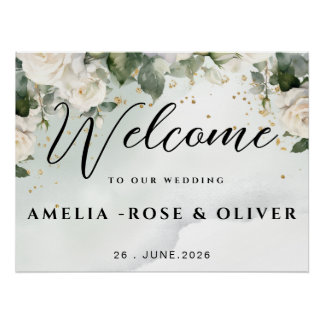 Poster Panneau de bienvenue de mariage à la verdure éléga