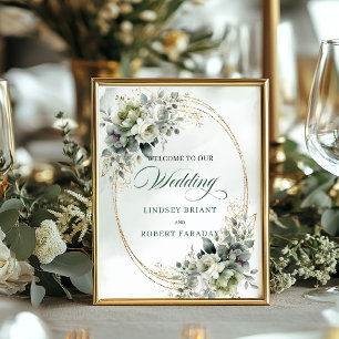 Poster Panneau de bienvenue de mariage à la verdure éléga