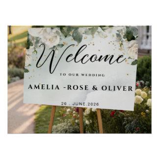 Poster Panneau de bienvenue de mariage à la verdure éléga