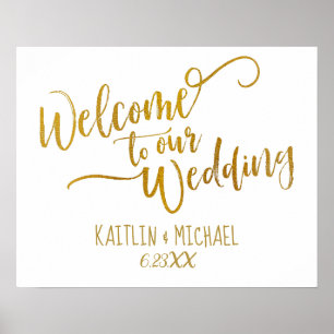 Poster Panneau de bienvenue de mariage à l'écriture Brush