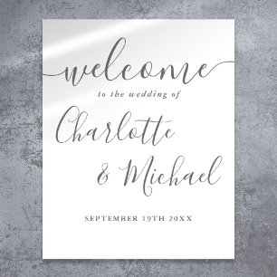 Poster Panneau de bienvenue de mariage à l'écriture grise
