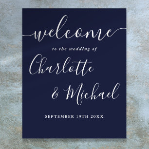 Poster Panneau de bienvenue de mariage à l'écriture signa