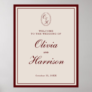 Poster Panneau de bienvenue de mariage à monogramme class