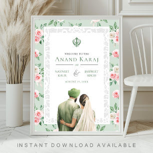 Poster Panneau de bienvenue de mariage Anand Karaj floral