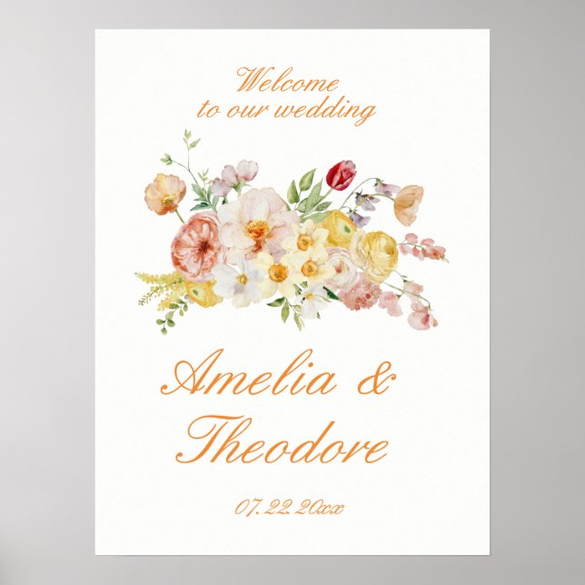 Poster Panneau de bienvenue de mariage au jardin de renon (Devant)