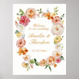 Poster Panneau de bienvenue de mariage au jardin de renon