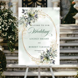 Poster Panneau de bienvenue de mariage aux roses blanches