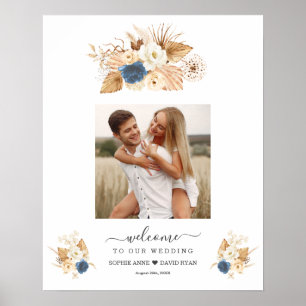 Poster Panneau de bienvenue de mariage aux roses bleues p
