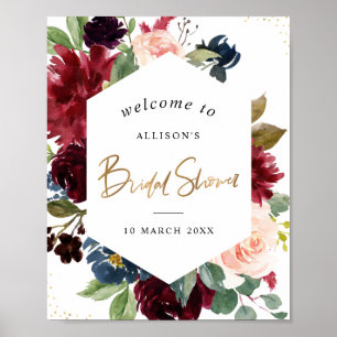 Poster panneau de bienvenue de mariage avec cadre floral 