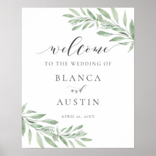 Poster Panneau de bienvenue de mariage avec feuillage de